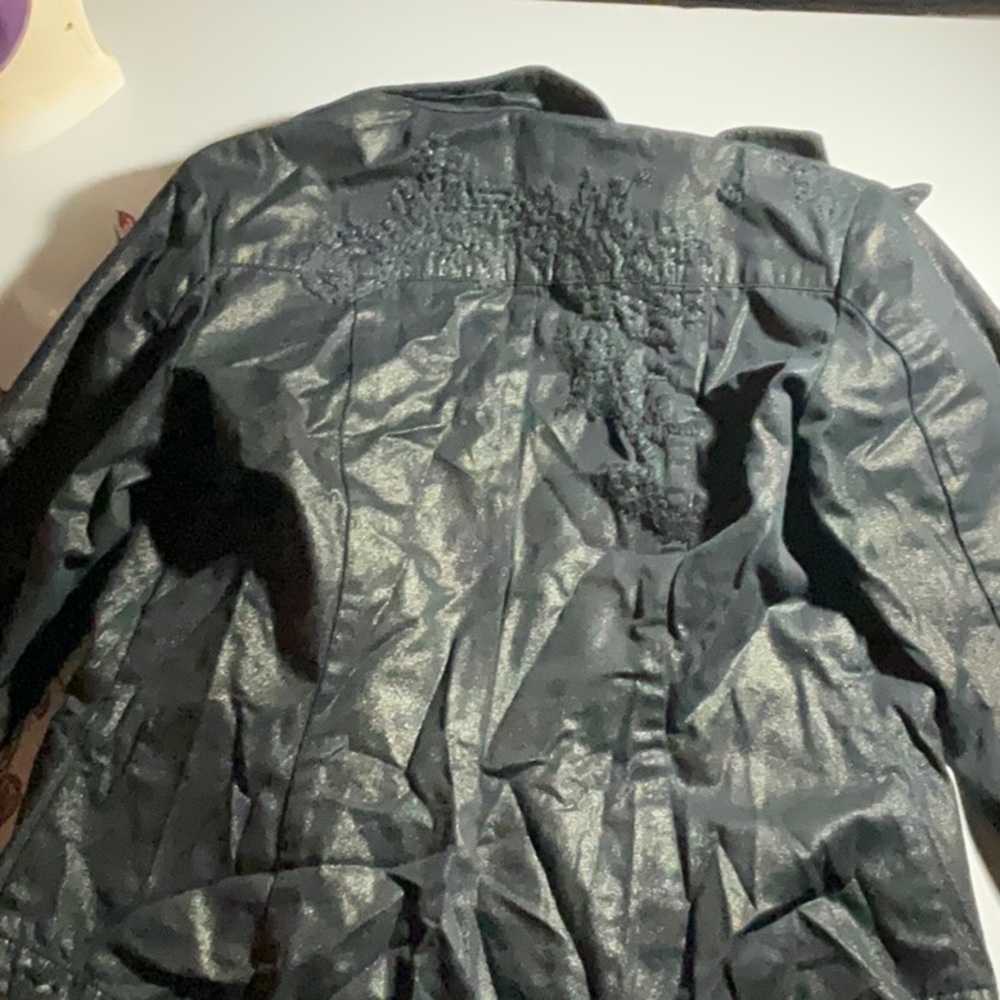 Coldwater Creek Black Leather Jacket with Textured Finish